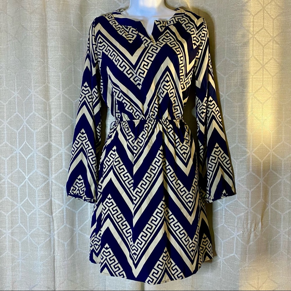 Peach Love Cream Navy and Cream Long Sleeve Dress